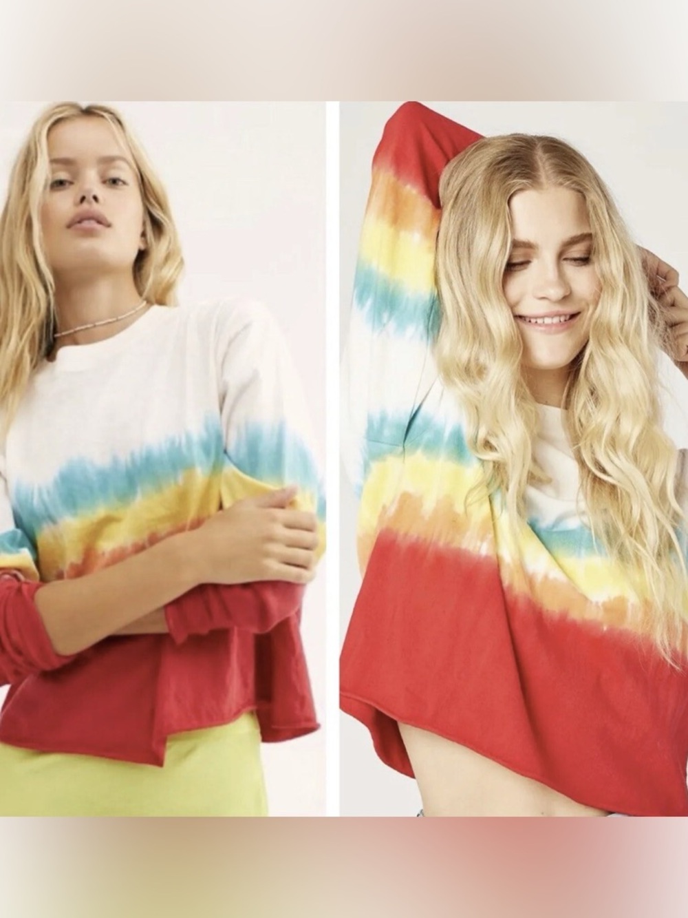 Daydreamer Long Sleeve Top Tie Dye Rainbow Pink Red Large L Boho
